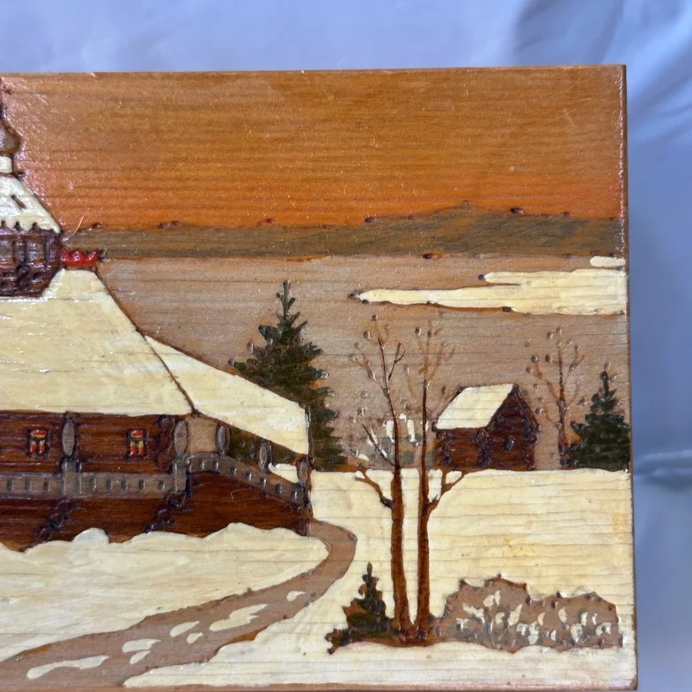 Vintage Church Trinket Box Unisex OS Brown Russian Marquetry‎ Wood Inlay
